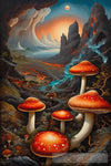 Enigmatic Volcanic Mushroom Landscape - Surreal Dark Fantasy Nature Painting Ai Art