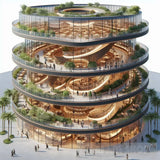 Entertainment Dining Tiered Three Floors Botanical Curved Glass Facade Perimeter Walkway Ai Painting