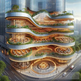Entertainment Dining Tiered Three Floors Botanical Curved Glass Facade Perimeter Walkway Ai Painting
