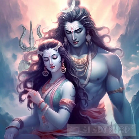 Eternal Union: Exploring The Divine Love Of Mahadev And Parvati Ai Painting