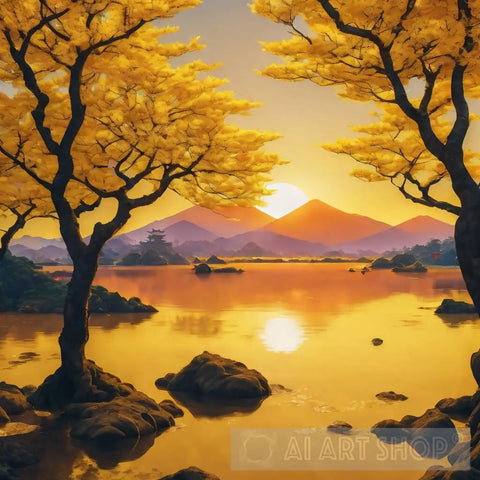 Ethereal Arboreal: Experience The Abstract Beauty Of A 3D Rendered Tree With Vibrant Yellow Leaves