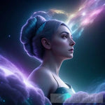 ’Ethereal Celestial Figure Drifting Amidst Galaxies.’ Portrait Ai Art