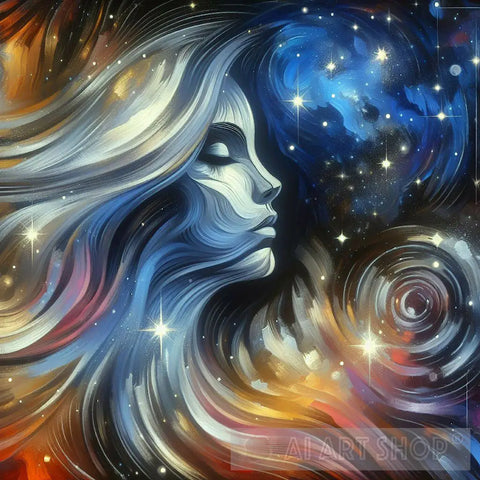 Ethereal Cosmos: Woman Amongst Celestial Stars Pop Ai Art