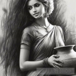 Ethereal Elegance: Ai-Crafted Charcoal Portrait Of A Graceful Indian Maiden Ai Artwork