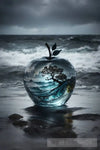 Ethereal Stormy Sea Encased: Double Exposure Glass Apple Art Landscape Ai