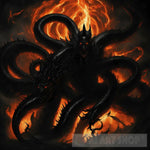 Evil Demon On A Fiery Background Wrapped In Black Snakes Ai Artwork