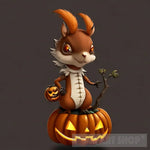 Evil Squirel On Pumpkin Halloween Ai Artwork