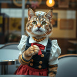 Cute Anthropomorphic Cat Waitress with Milk Jar & Chef Hat