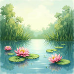 Peaceful Pond with Blooming Lotuses