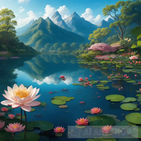 Fabulous Painting Rubens Exotic Trees Flowers Water Lilies Lotuses On The Landscape Ai Art