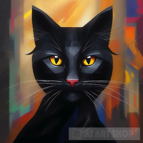 Face Of A Black Cat Animal Ai Art