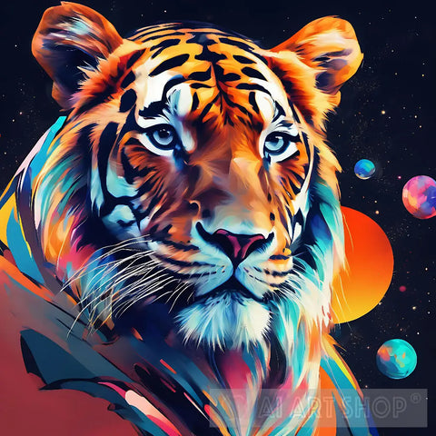 Face Of A Tiger In Space Animal Ai Art
