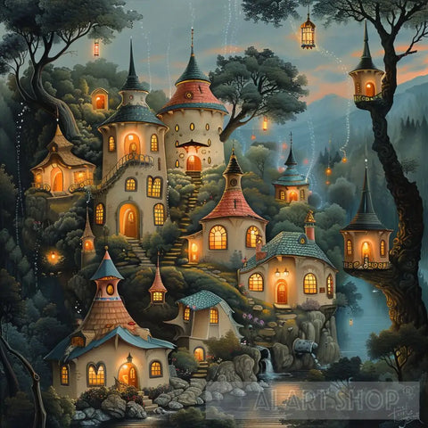 Fairytale Village - Surreal Lowbrow Art Surrealism Ai