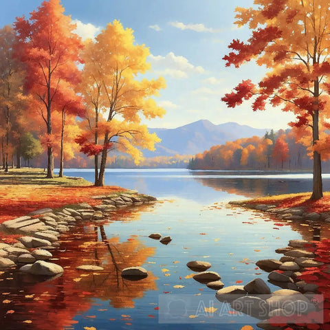 Fall Tranquility: Lakeside Reflections Ai Painting