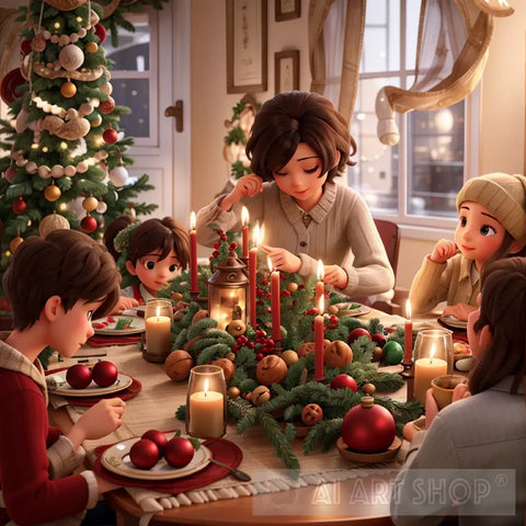 Family Christmas Dinner Ai Artwork