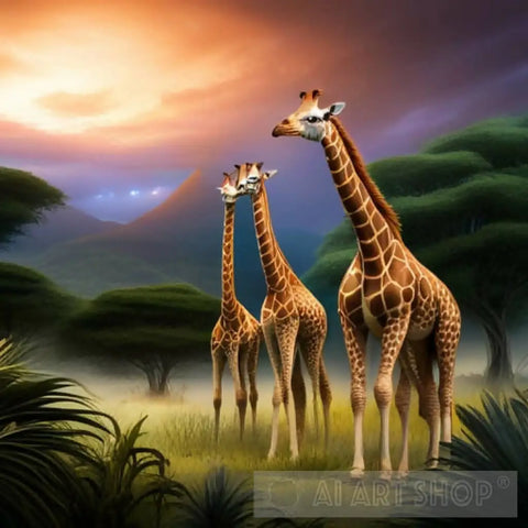 Family Of Giraffes Abstract Ai Art