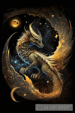 Fantasy Gold Dragon Ai Artwork