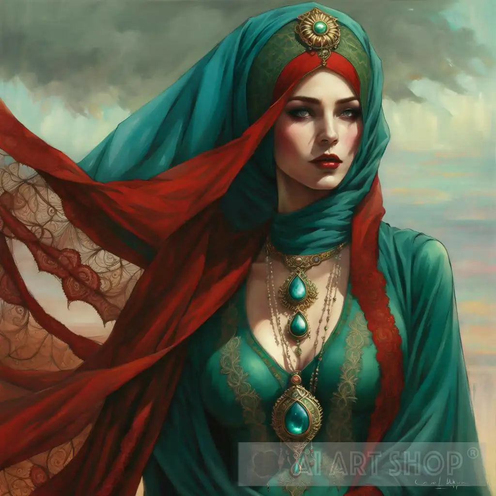 Pretty muslim female in green