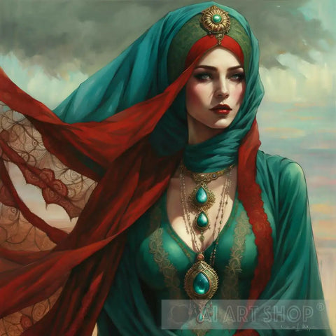 Fatima In Green Portrait Ai Art