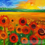 Field Of Red Yellow And Orange Sunflowers Landscape Ai Art