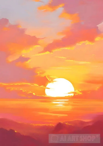 Fiery Farewell: A Sunset Painting Nature Ai Art