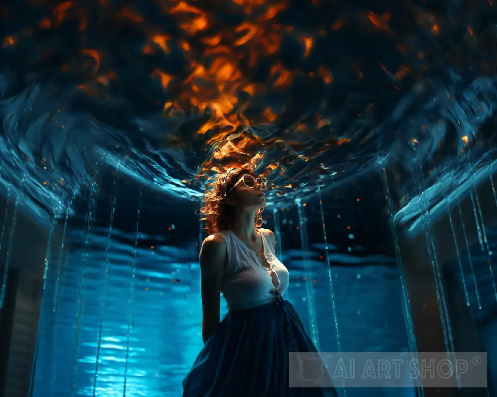Fire and Water - Surreal Artwork of Woman in Chaotic Dance of Flame...