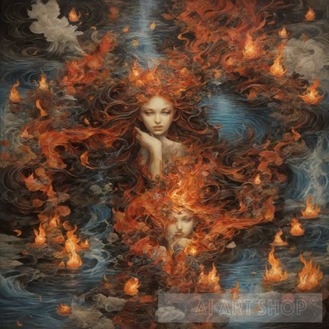 Fire And Water Nature Ai Art