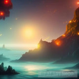 Fireflies At Night Over The Ocean Ai Artwork