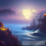 Fireflies At Night Over The Ocean Ai Artwork