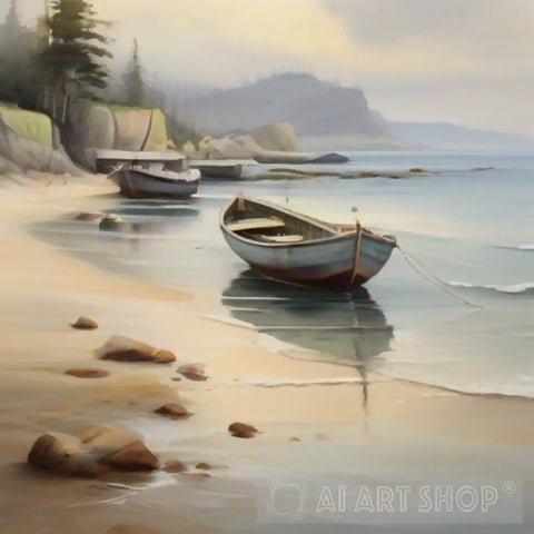 Fishing Boats Or Sailboats Anchored Near The Shore Landscape Ai Art