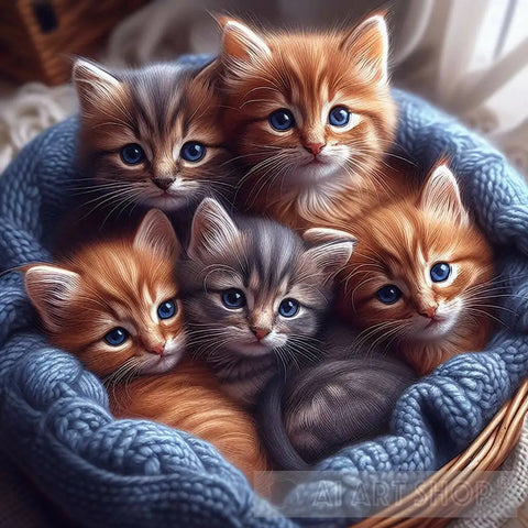 Five Lovely Kittens In A Basket Animal Ai Art