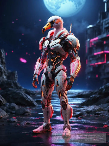 Flamingo In Cyborg Body #3 Ai Artwork
