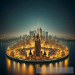 Floating Cityscape Lit By Magical Torches Architecture Ai Art