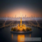 Floating Cityscape Lit By Magical Torches Architecture Ai Art