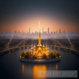 Floating Cityscape Lit By Magical Torches Architecture Ai Art