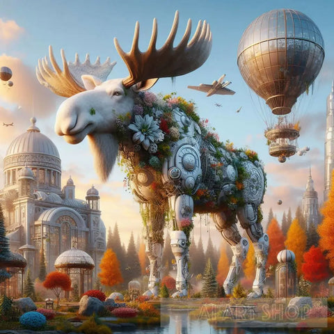 Floral Droid Moose In A Dreamland Ai Artwork