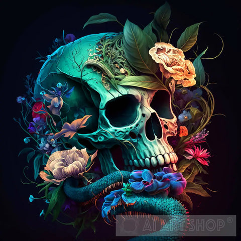 Floral Fantasy Skull Surrealism Ai Art