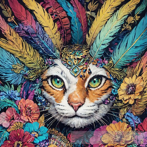 Floral Feathers Cat Impressionism Ai Art