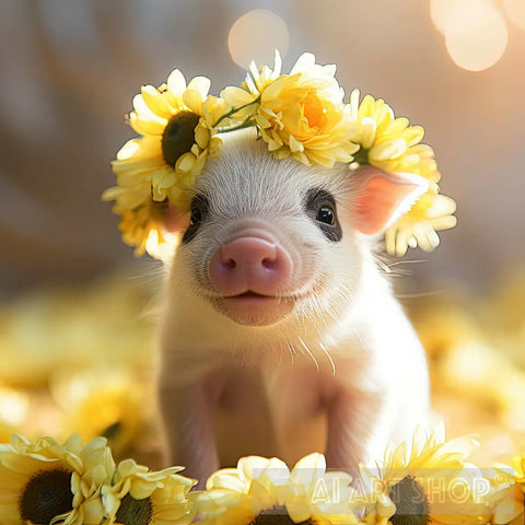 Flower Crown Piggy 2 Animal Ai Art