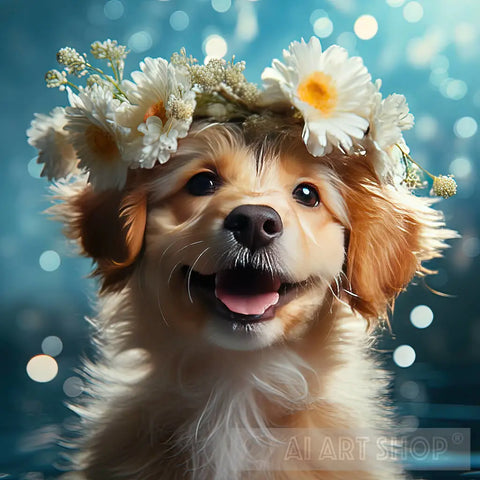 Flower Crown Puppy Dog Animal Ai Art