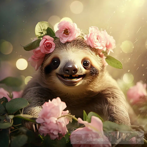 Flower Crown Sloth 2 Animal Ai Art