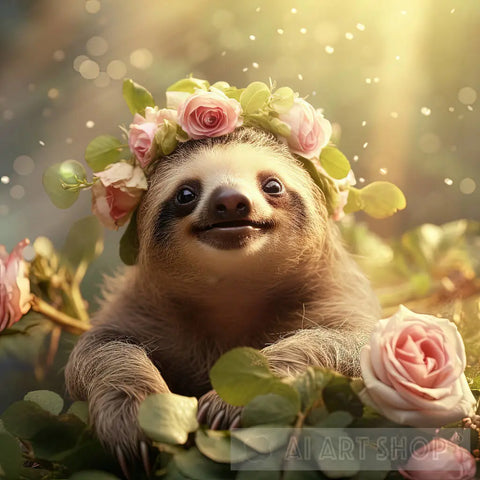 Flower Crown Sloth Animal Ai Art