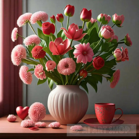 Flowers Love Valentines Day Bouquets Red Pink 3 Nature Ai Art