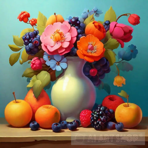 Flowers With Fruit Still Life Ai Art