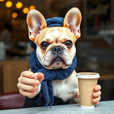 Chic French Bulldog Barista with Heart Latte - Cozy Cafe AI Art"