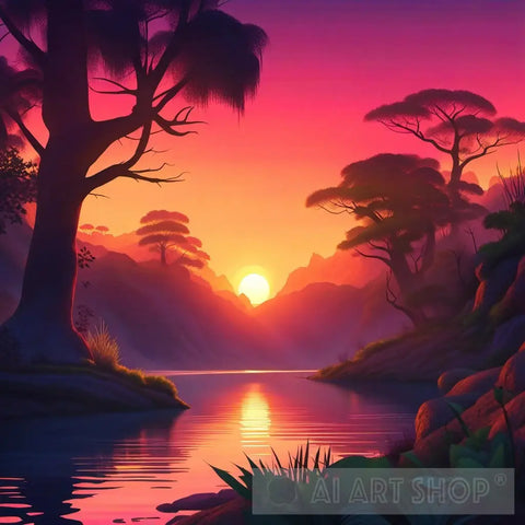 Forest At The Sunset Nature Ai Art