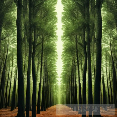 Forest With Long Trees And A Natural Light Path! Abstract Ai Art