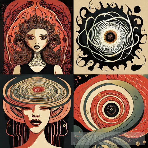 Four Posters With Psychedelic Creatures Abstract Ai Art