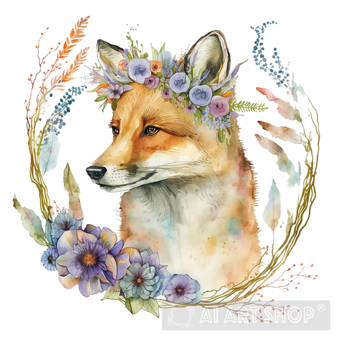 Fox And Flower Animal Ai Art