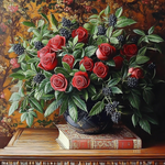 roses in a vase, oil painting